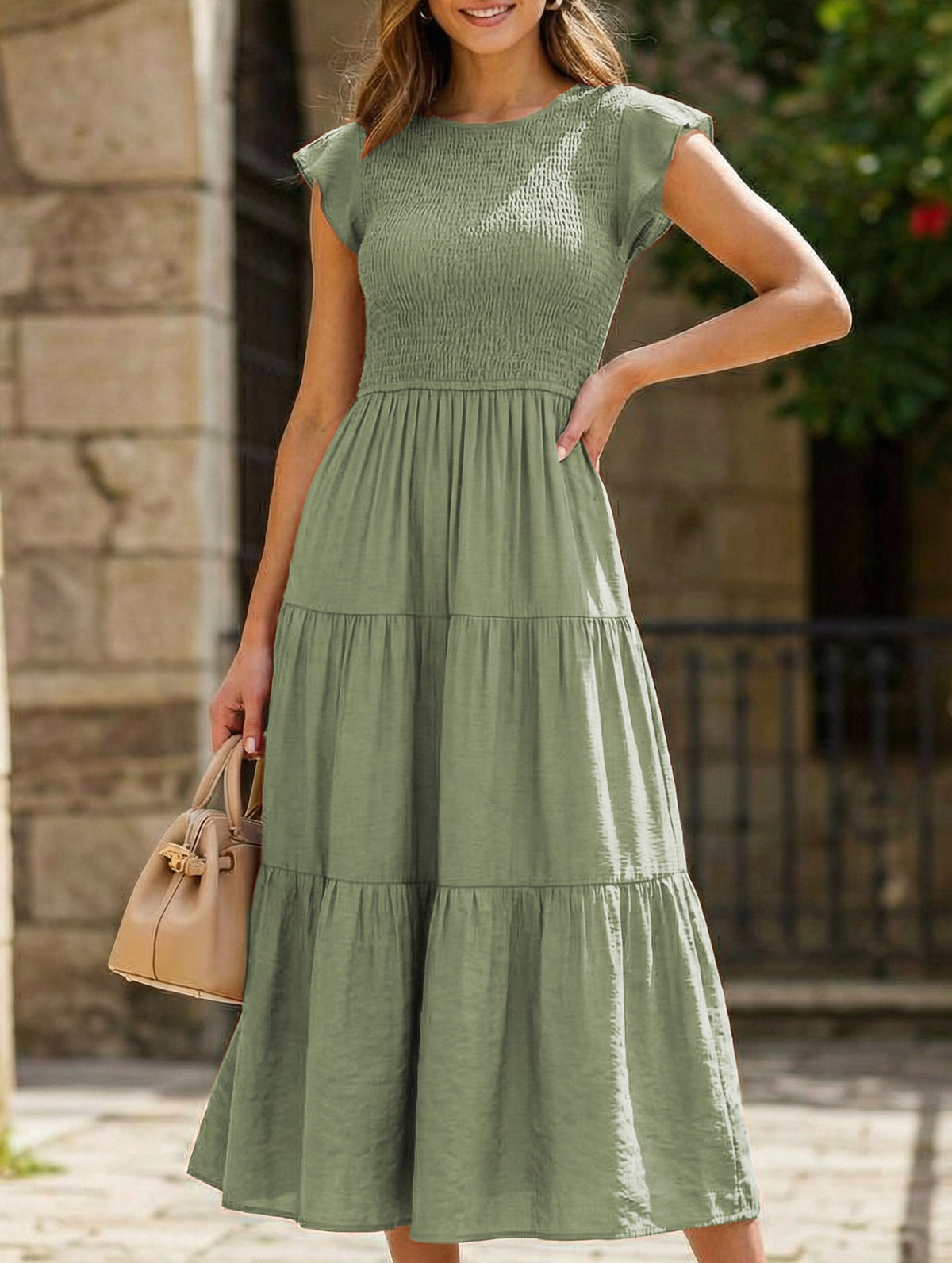 White cross-border sleeved dress by Christine Brewer, featuring a solid color design and stylish, modern silhouette.