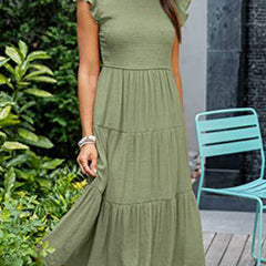 White solid color cross-border sleeved dress by Christine Brewer, featuring a simple, elegant design with long sleeves.