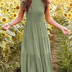 White solid color cross-border sleeved dress by Christine Brewer, featuring a stylish design and comfortable fit.