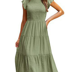 White cross-border sleeved dress by Christine Brewer, featuring a solid color design and elegant fit.