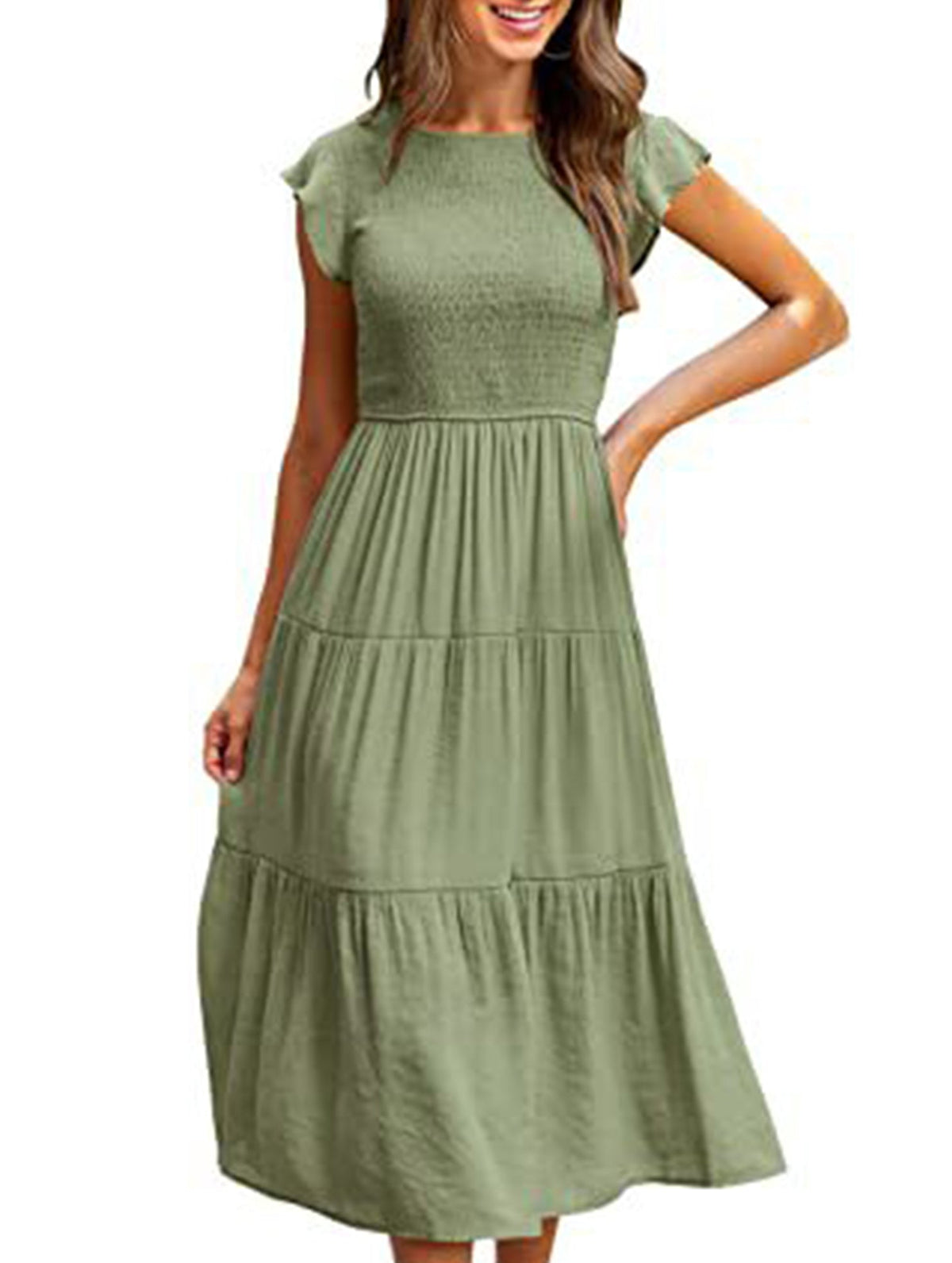 White cross-border sleeved dress by Christine Brewer, featuring a solid color design and elegant fit.