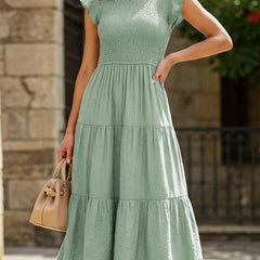 Light green solid color cross-border sleeved dress by Christine Brewer featuring a stylish, comfortable design.