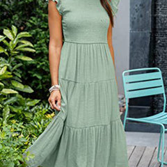 Light green solid color cross-border sleeved dress by Christine Brewer, showcasing a stylish and elegant dress design.