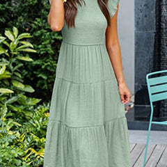 Light green solid color cross-border sleeved dress by Christine Brewer, featuring a stylish, elegant design perfect for various occasions.
