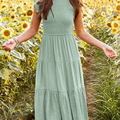 Light green solid color cross-border sleeved dress by Christine Brewer, showcasing a stylish and comfortable women's dress.