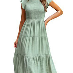 Light green solid color cross-border sleeved dress by Christine Brewer, showcasing a stylish and comfortable dress design.
