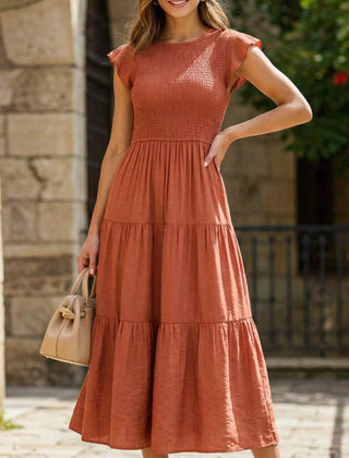 White solid color cross-border sleeved dress by Christine Brewer, featuring a stylish and comfortable design.