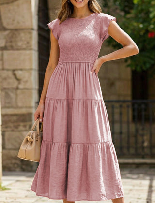 White solid color cross-border sleeved dress by Christine Brewer, showcasing a stylish and elegant design with long sleeves.