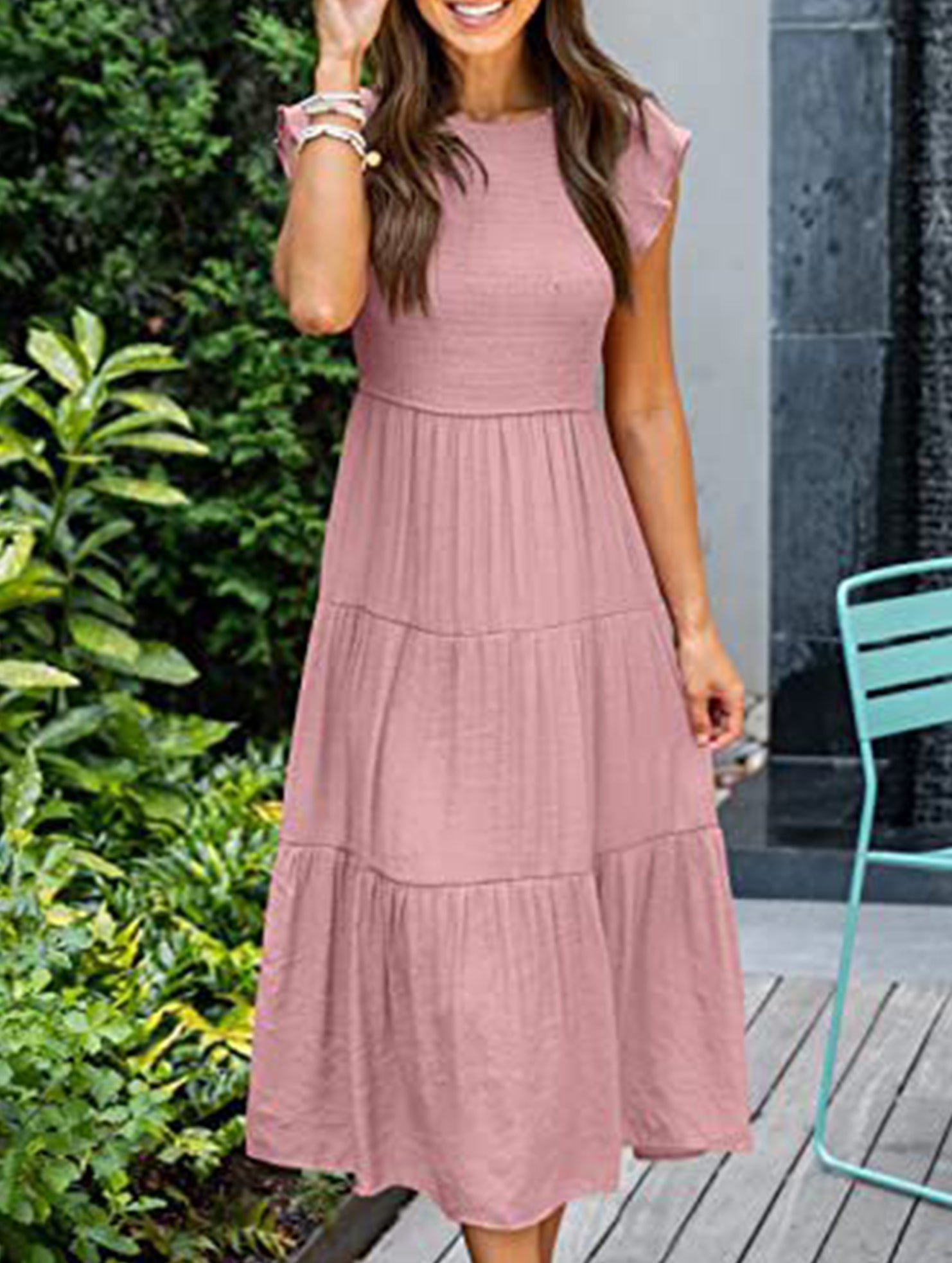 Solid white cross-border sleeved dress by Christine Brewer, featuring a chic, minimalist design with long sleeves and a comfortable fit.