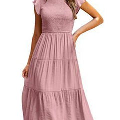 White solid color cross-border sleeved dress by Christine Brewer, featuring a stylish design with long sleeves and a flattering fit.
