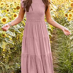 White solid color cross-border sleeved dress by Christine Brewer, featuring a stylish and elegant design.
