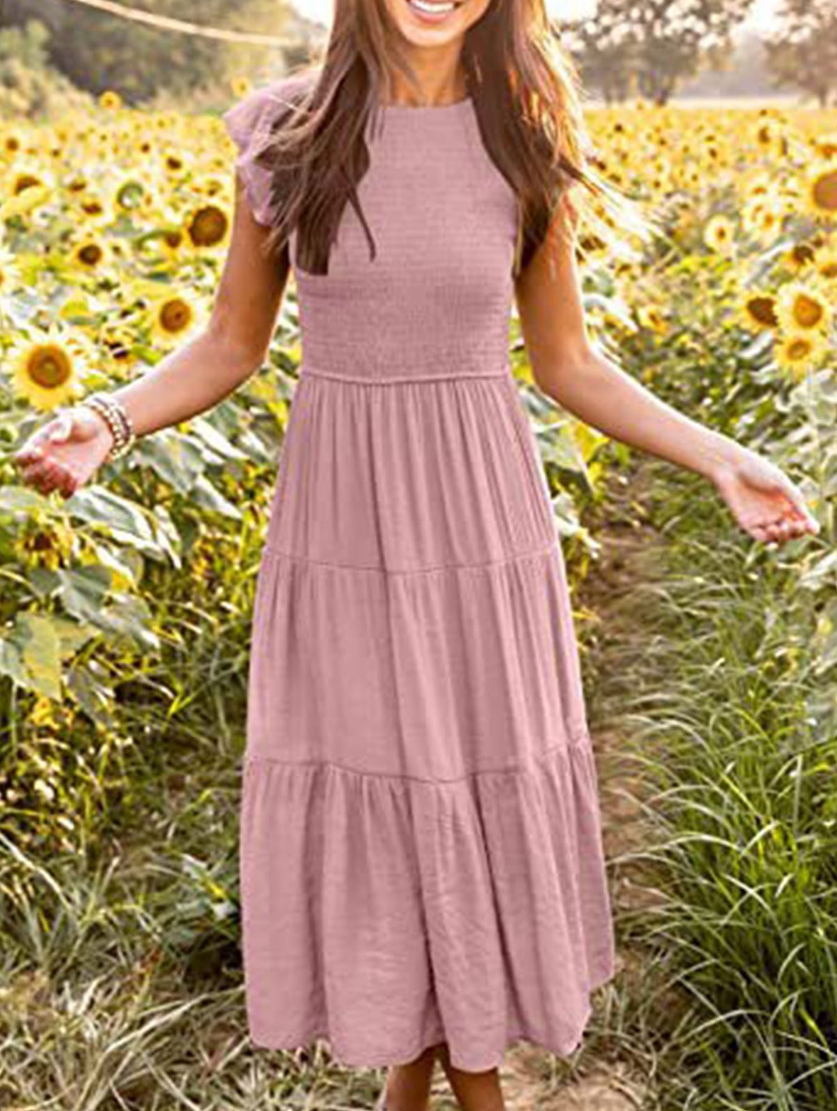 White solid color cross-border sleeved dress by Christine Brewer, featuring a stylish and elegant design.