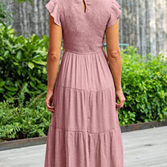 White solid color cross-border sleeved dress by Christine Brewer, featuring a stylish design and comfortable fit.
