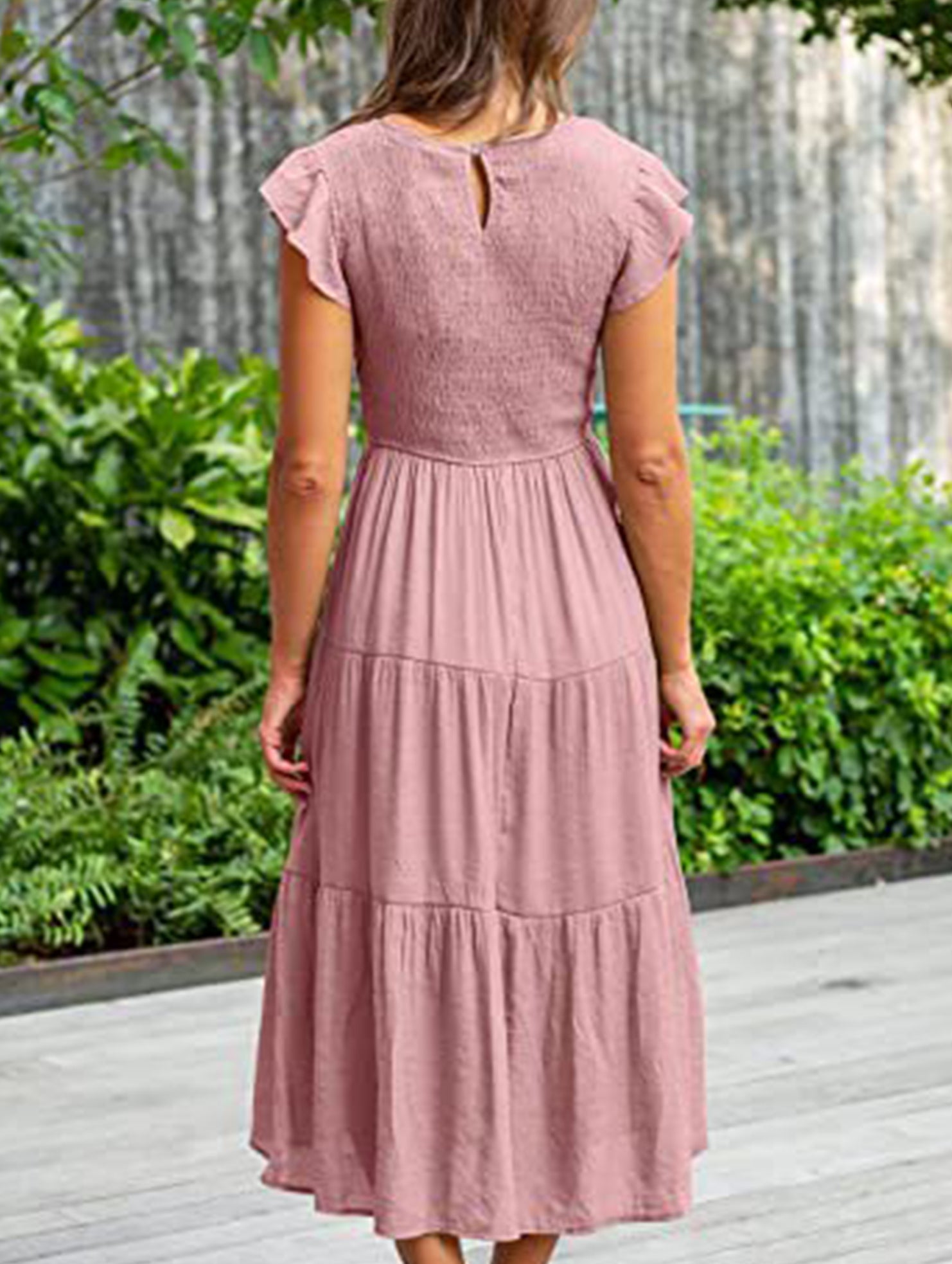 White solid color cross-border sleeved dress by Christine Brewer, featuring a stylish design and comfortable fit.