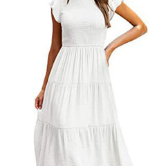 White solid color cross-border sleeved dress by Christine Brewer, featuring a stylish, elegant design with long sleeves and a fitted silhouette.