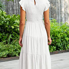 White solid color cross-border sleeved dress by Christine Brewer, featuring a stylish design and elegant fit.