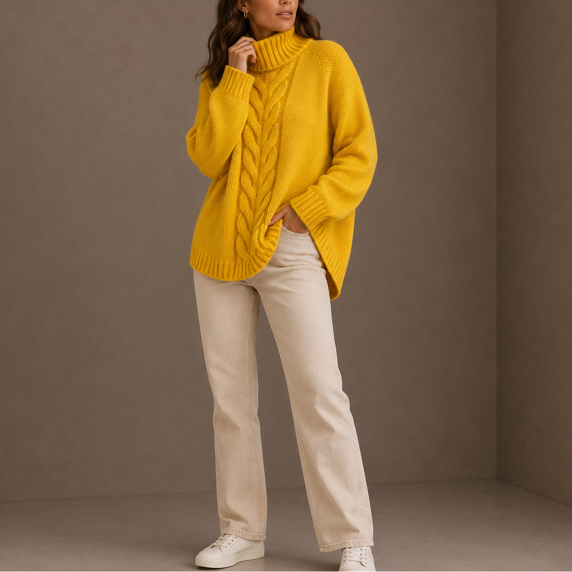 Evelina | Cable-Knit Oversized Turtleneck Sweater for Women
