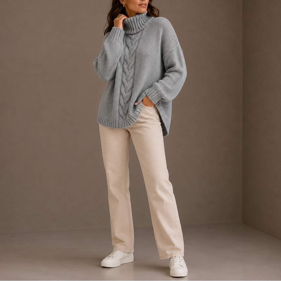 Evelina | Cable-Knit Oversized Turtleneck Sweater for Women