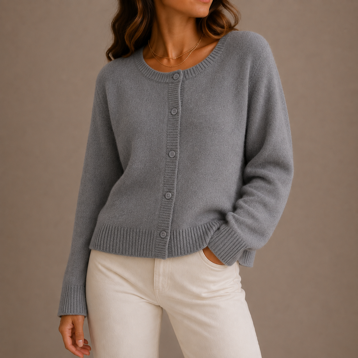 Alba | Button-Front Crew Neck Cardigan for Women