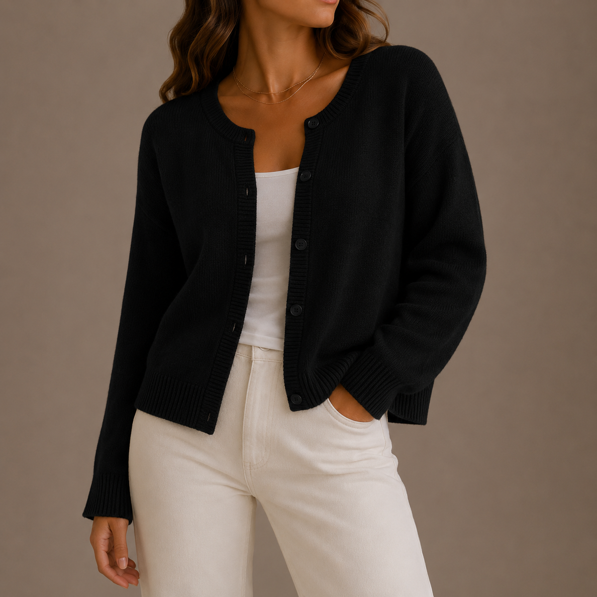Alba | Button-Front Crew Neck Cardigan for Women