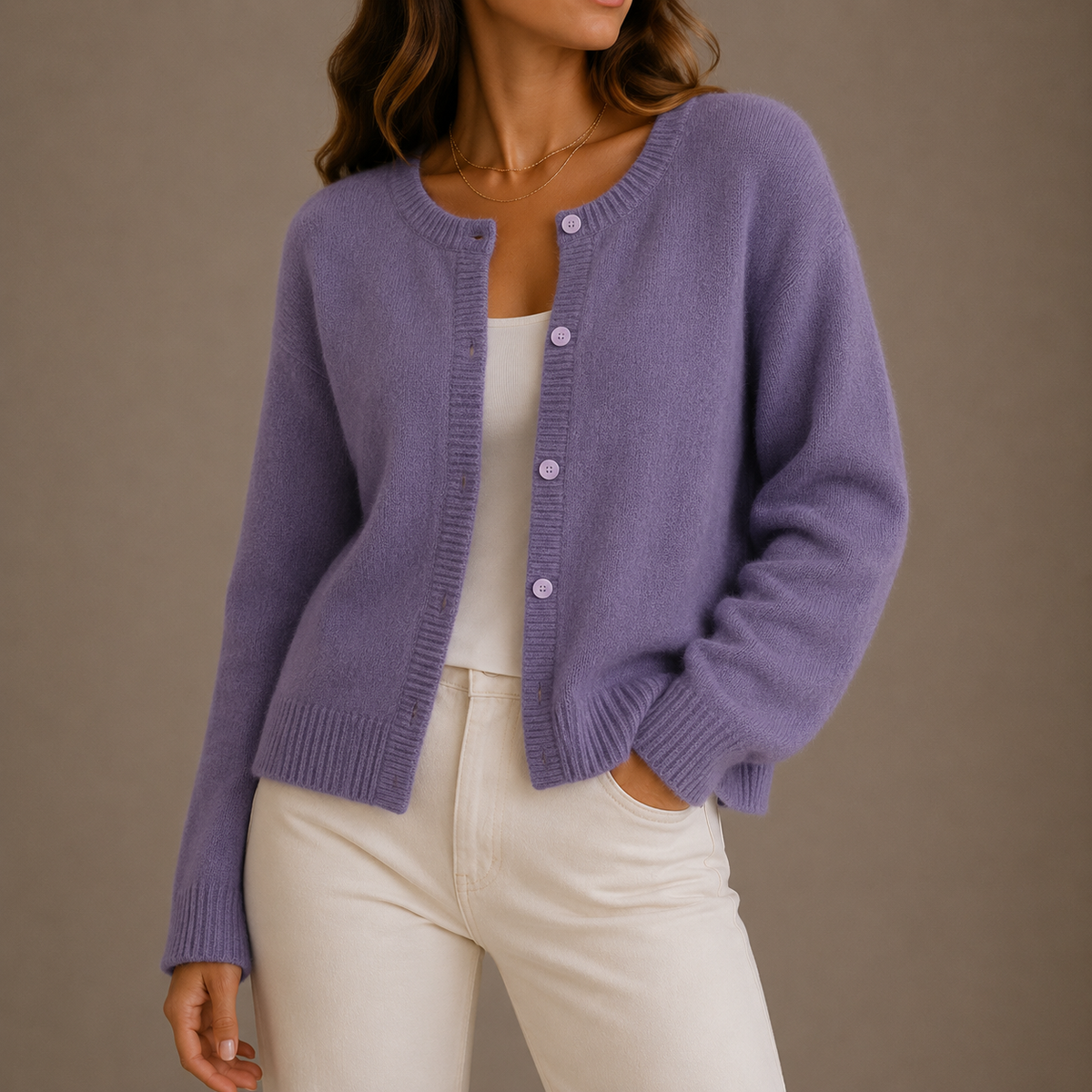 Alba | Button-Front Crew Neck Cardigan for Women