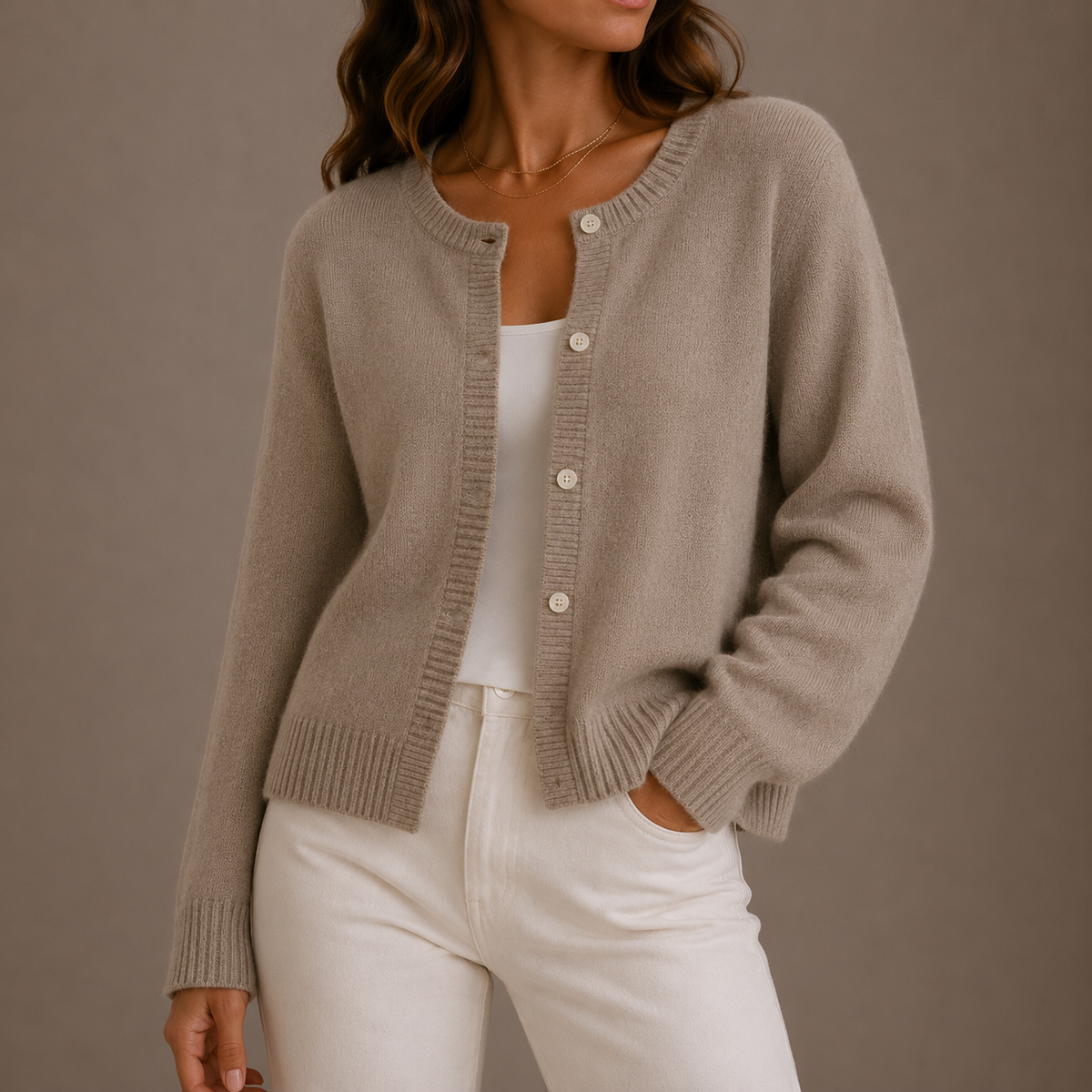 Alba | Button-Front Crew Neck Cardigan for Women