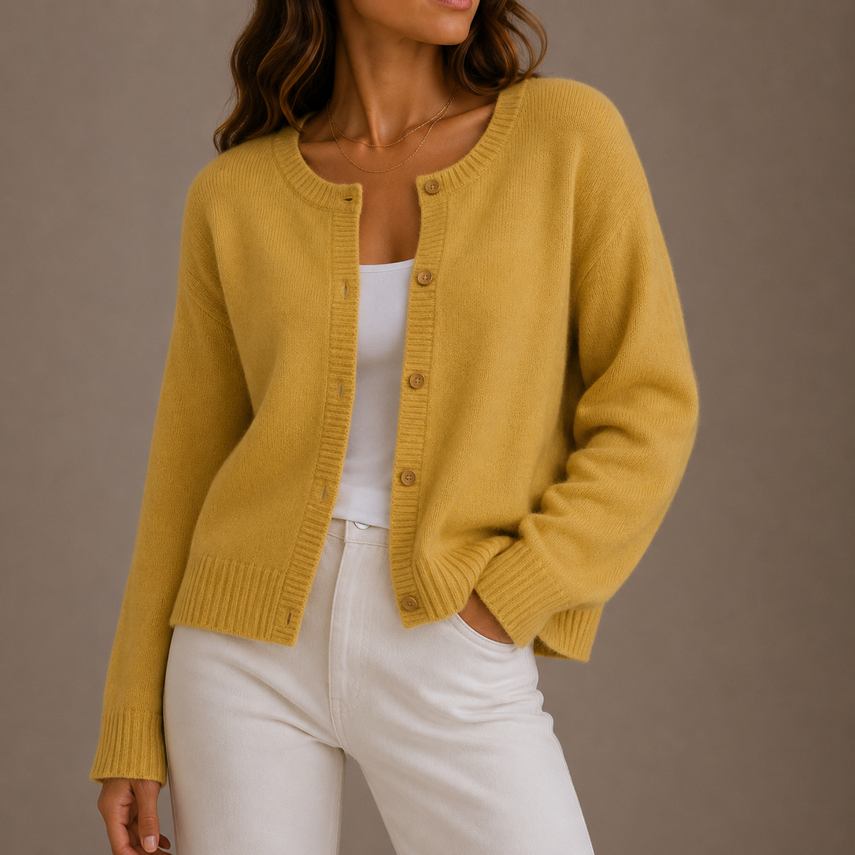 Alba | Button-Front Crew Neck Cardigan for Women
