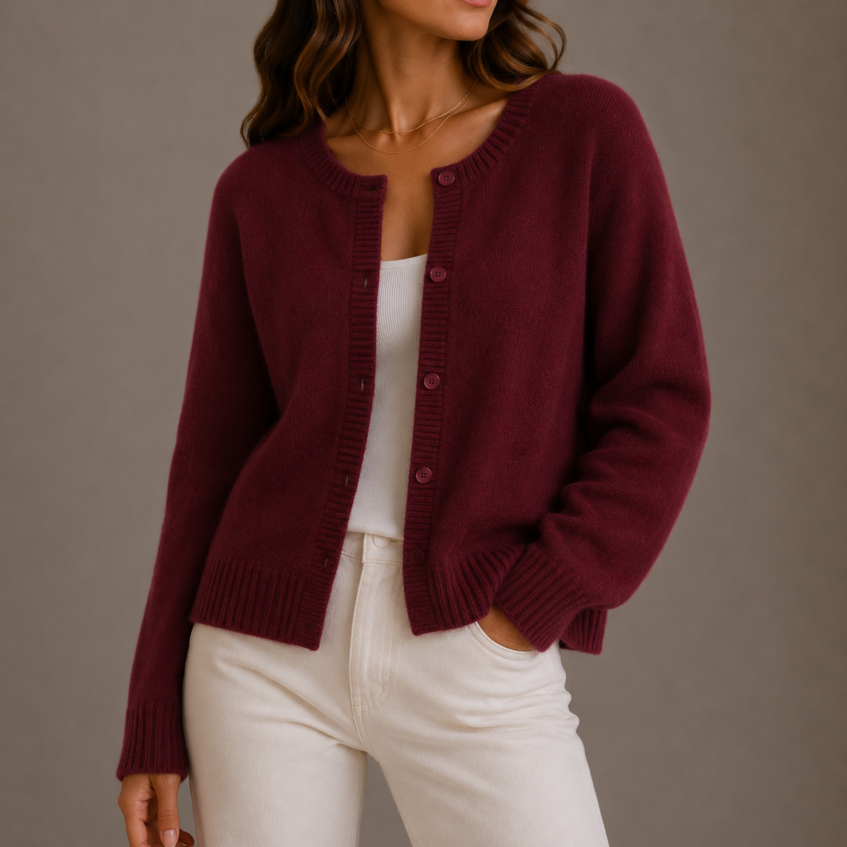 Alba | Button-Front Crew Neck Cardigan for Women
