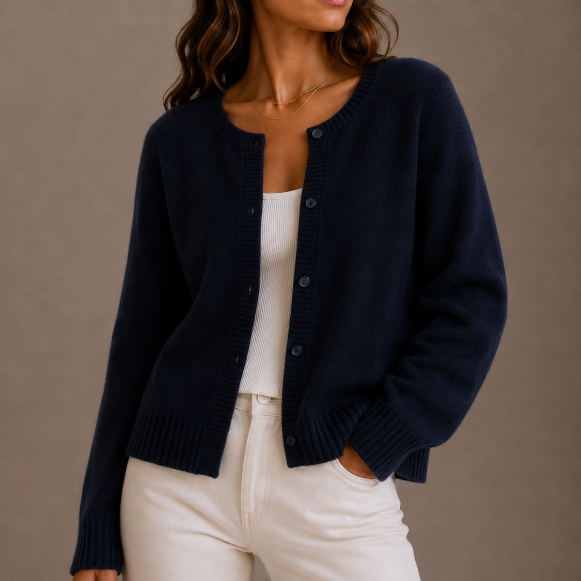 Alba | Button-Front Crew Neck Cardigan for Women
