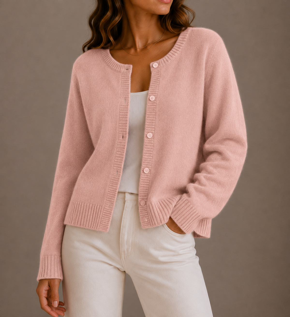 Alba | Button-Front Crew Neck Cardigan for Women