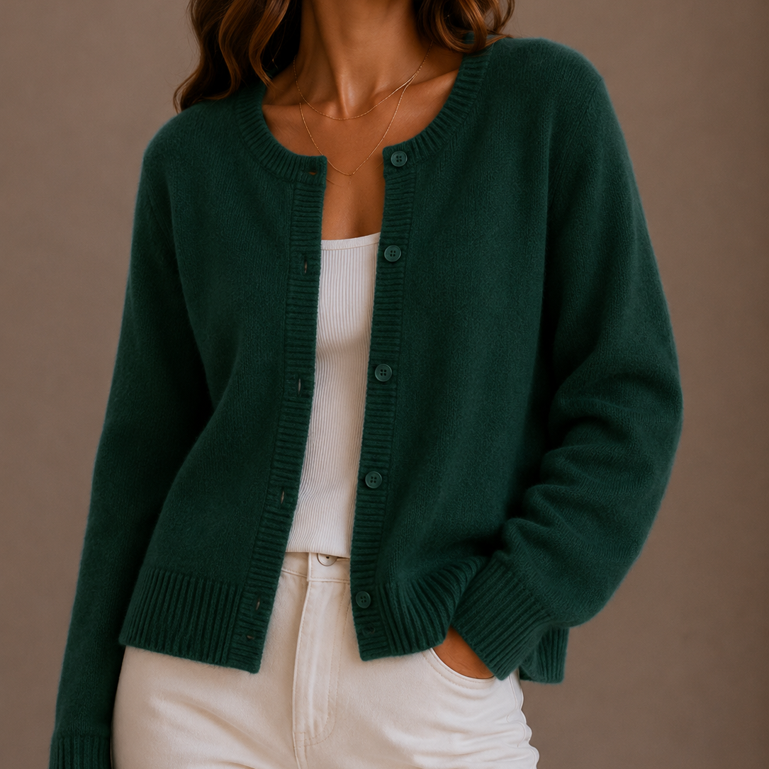 Alba | Button-Front Crew Neck Cardigan for Women