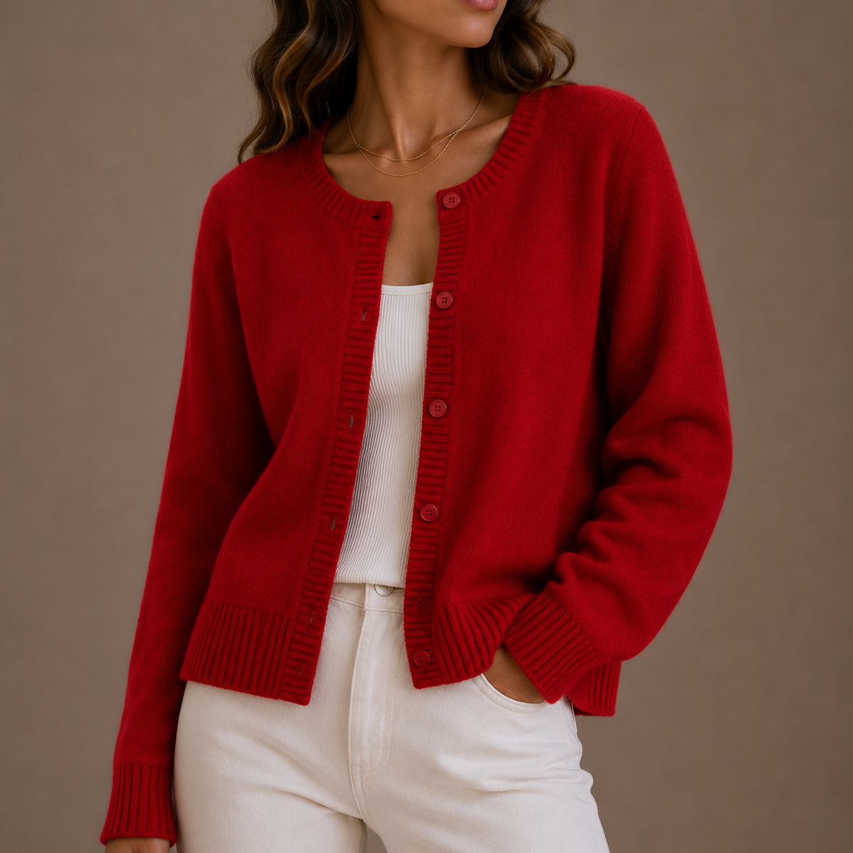 Alba | Button-Front Crew Neck Cardigan for Women