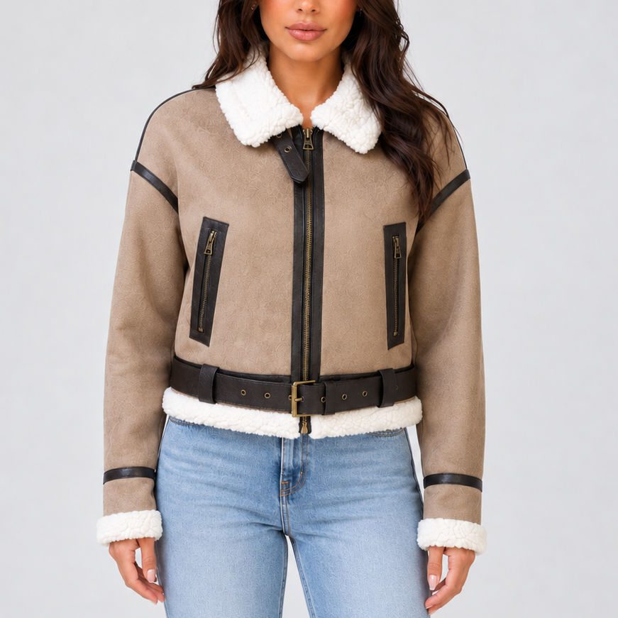 Enid | Cropped Aviator Teddy Coat for Women