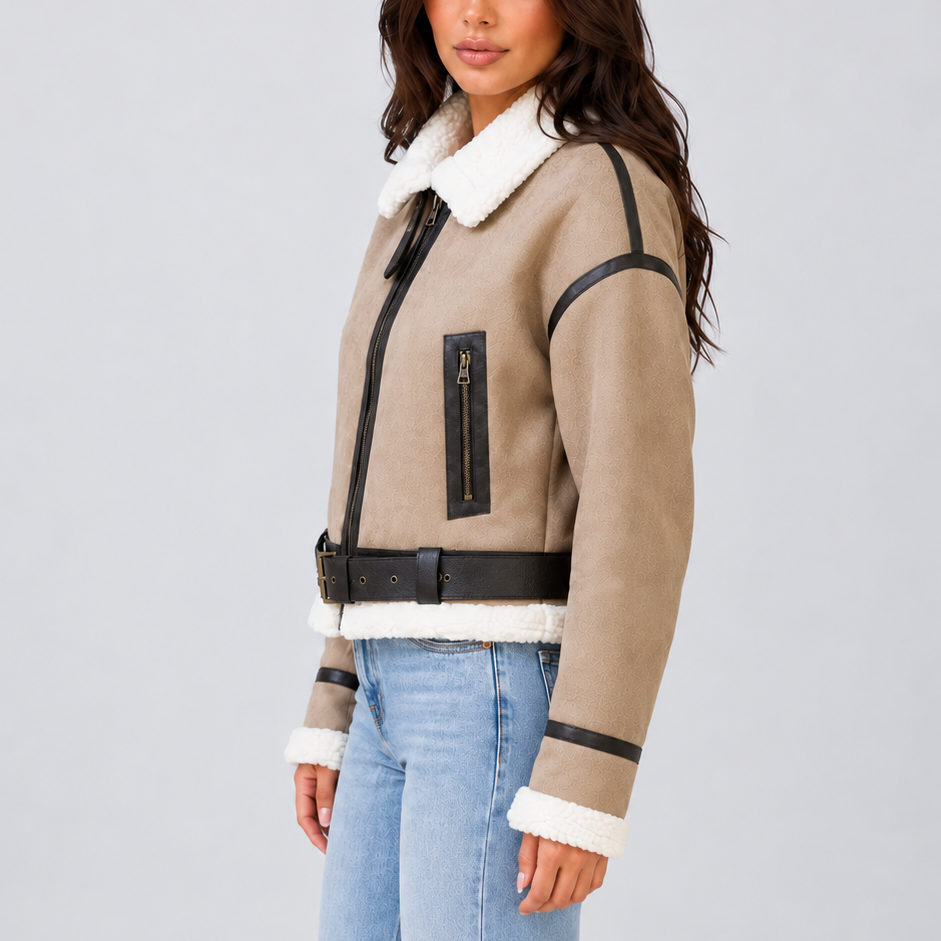 Enid | Cropped Aviator Teddy Coat for Women
