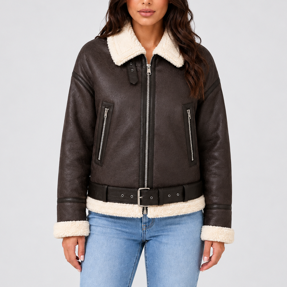 Enid | Cropped Aviator Teddy Coat for Women