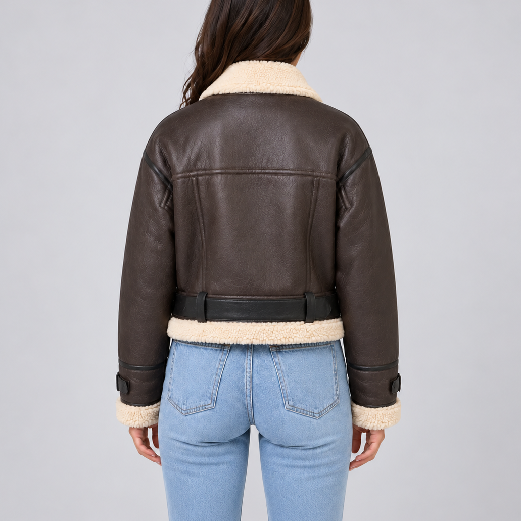 Enid | Cropped Aviator Teddy Coat for Women