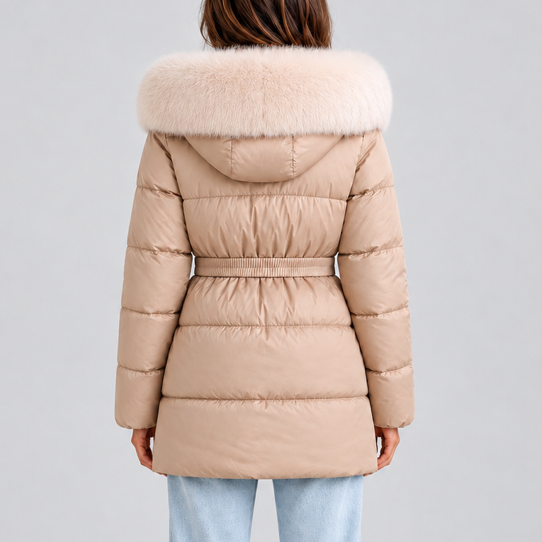Laurel | Faux Fur Belted Hooded Puffer Coat for Women