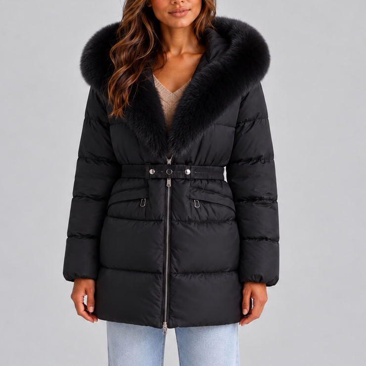 Laurel | Faux Fur Belted Hooded Puffer Coat for Women