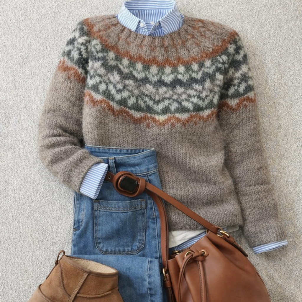 Christine Brewer Ivy Nordic sweater with tailored fit, ribbed knit design in a classic heritage style.