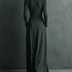 Christine Brewer cotton turtleneck maxi dress, elegant evening dress in soft fabric, featuring long sleeves and a flowing silhouette.