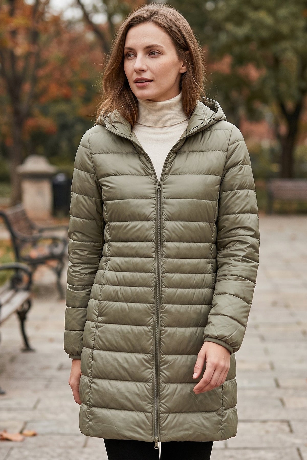 Jutta | Women's Long Winter Coat Hooded Quilted Insulated Warm Zip-Up