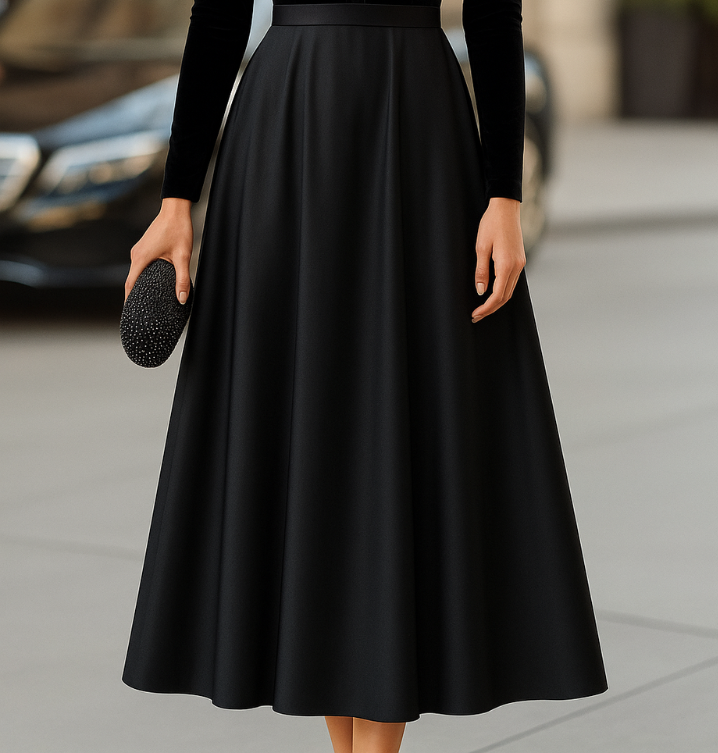 Gretchen | Black Velvet Midi Dress for Women