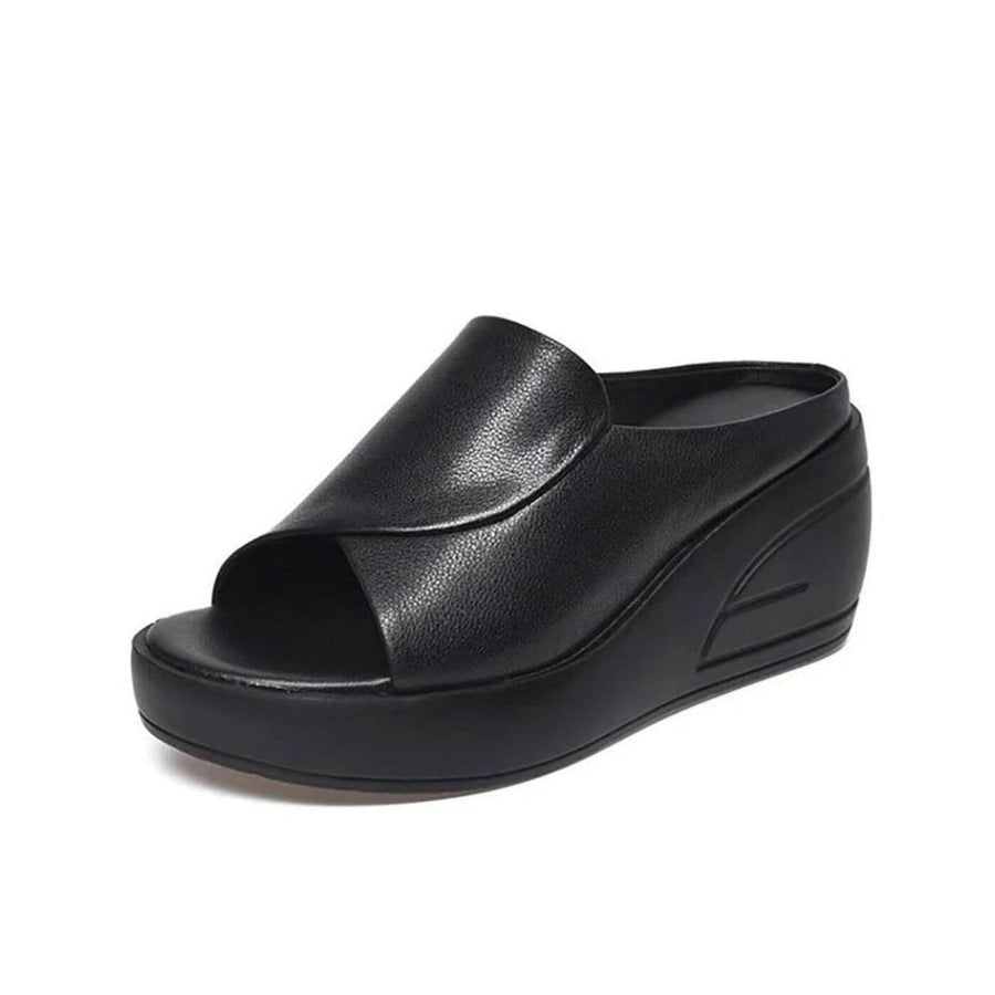 Comfortable Eliza orthopedic slip-on wedge sandals for women by Christine Brewer, featuring a stylish design and supportive sole.