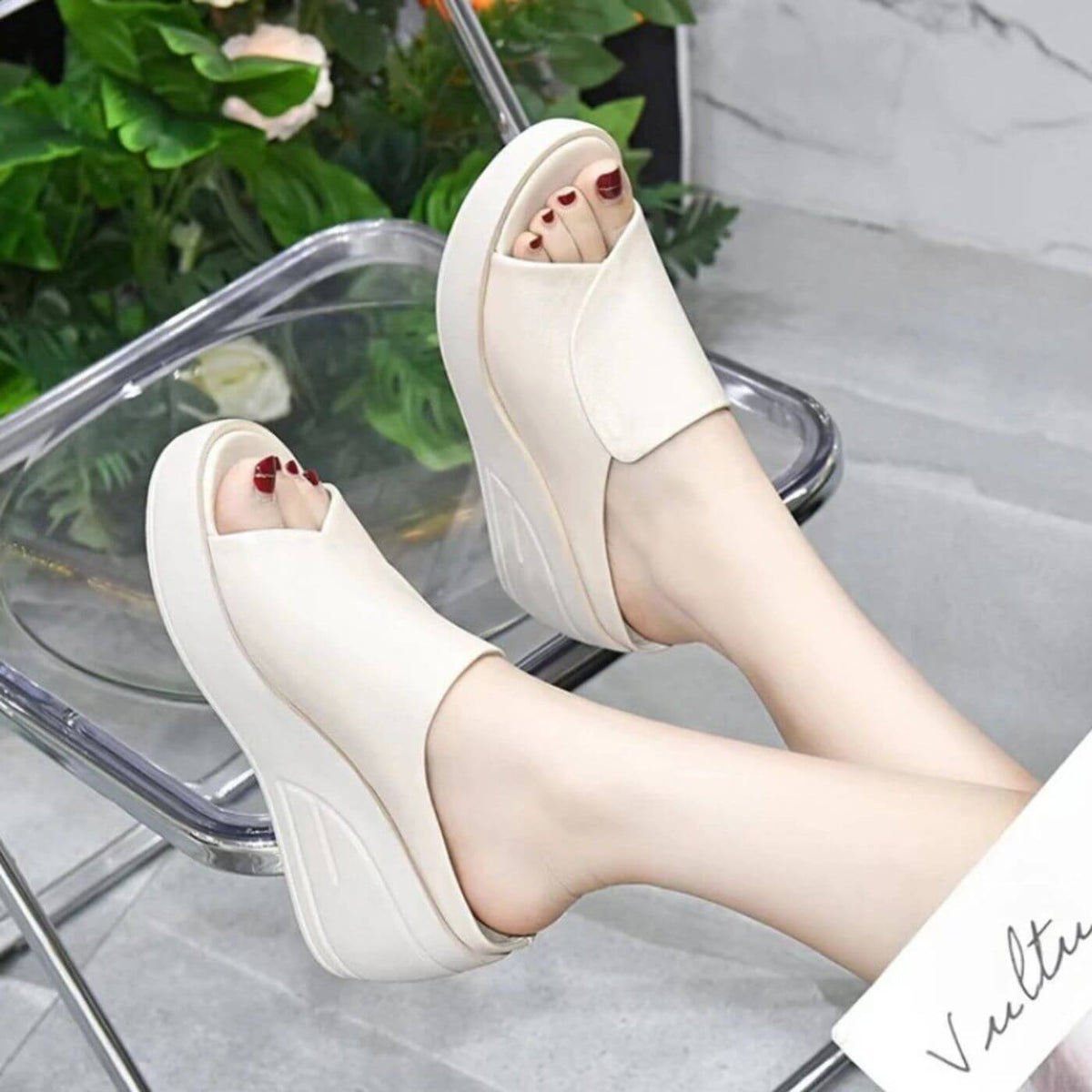 Comfortable Christine Brewer Eliza orthopedic slip-on wedge sandals for women, featuring a stylish design and supportive heel.