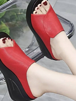 Comfortable Eliza orthopedic slip-on wedge sandals for women by Christine Brewer, featuring supportive design and casual style.