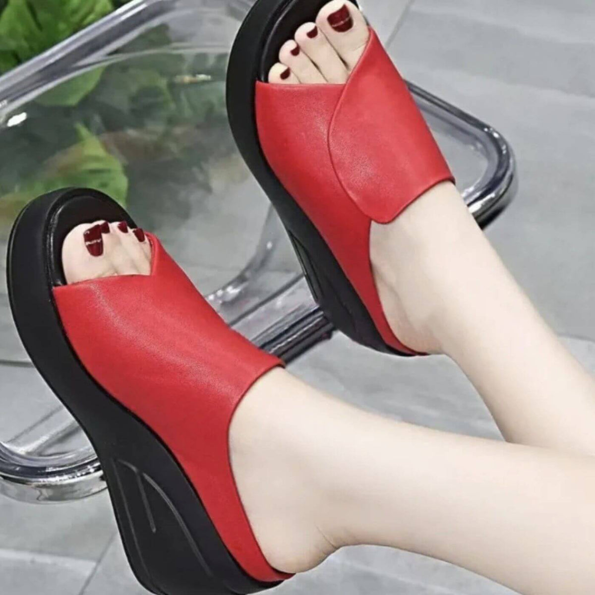 Comfortable Eliza orthopedic slip-on wedge sandals for women by Christine Brewer, featuring supportive design and casual style.