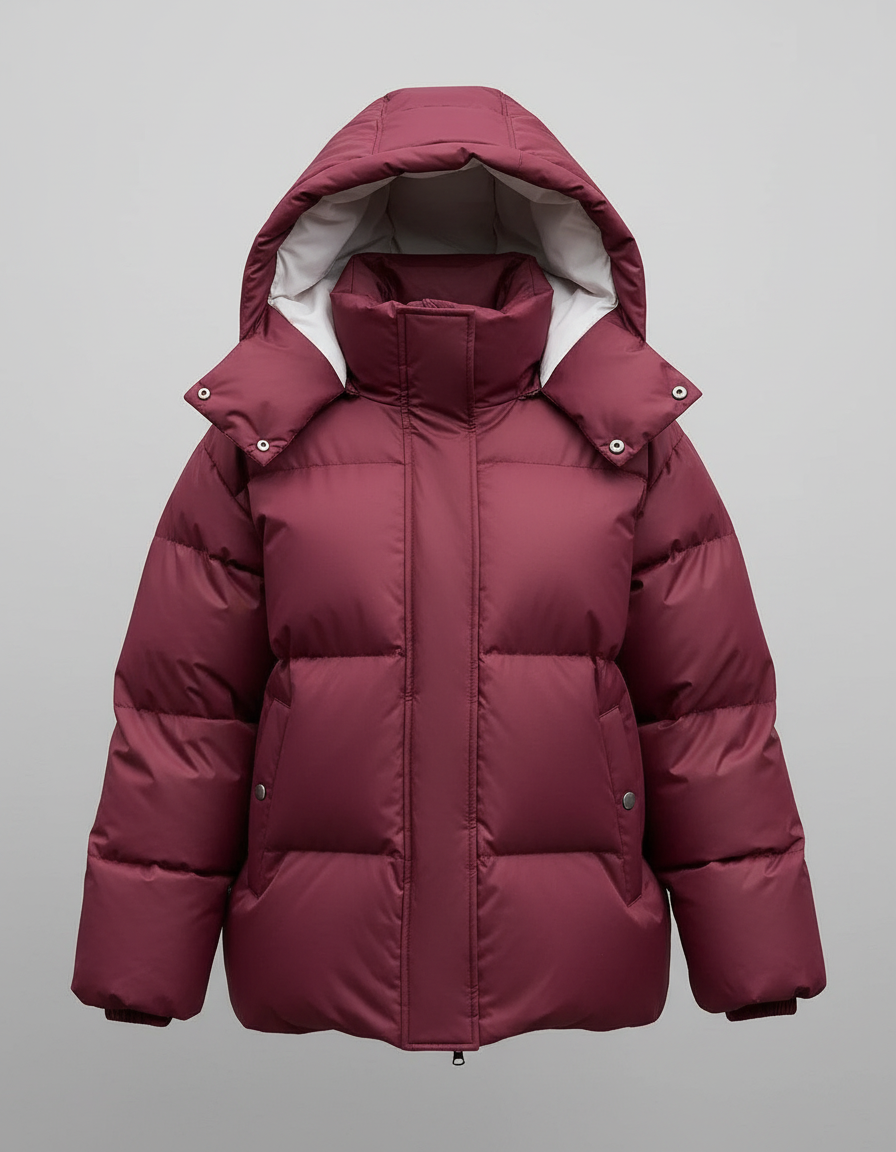 Women’s Josephine Cosy Puffer Jacket by Christine Brewer, featuring a warm, stylish design with a high collar and quilted texture.