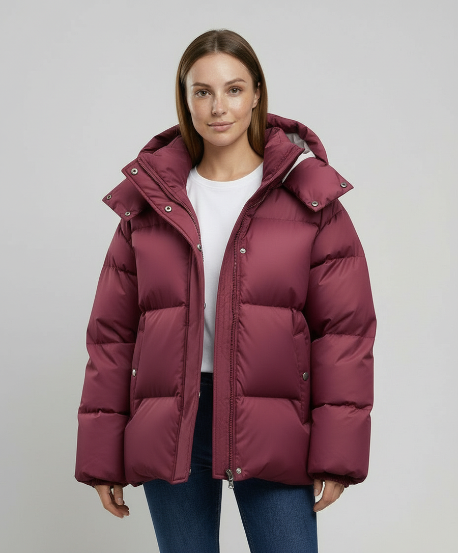 Christine Brewer Josephine cozy puffer jacket for women, shown in a stylish, insulated design perfect for cold weather.