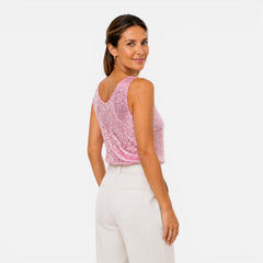 Women's sequin V-neck top by Christine Brewer, stylish party and evening wear shirt with shimmering sequins and a flattering V-neck.