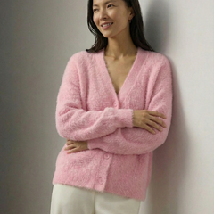 Cream oversized cashmere cardigan for women by Christine Brewer, featuring a cozy fit and relaxed style.